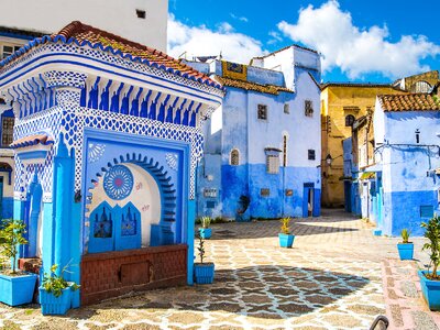 Public fountain of the Plaza El Hauta, square in blue medina of Chefchaouen, Morocco, Africa