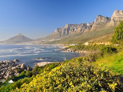 View of the twelve apostles mountain chain bathed in sunshine, Cape Town, South Africa