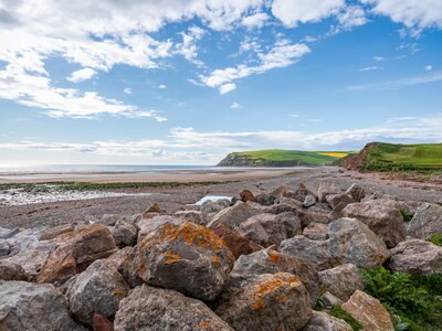 Beach and cliffs in St Bees near Whitehaven, Cumbria, England, UK
